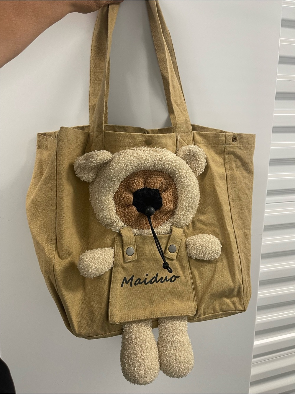 Beige Teddy Canvas Cat Carrier Tote